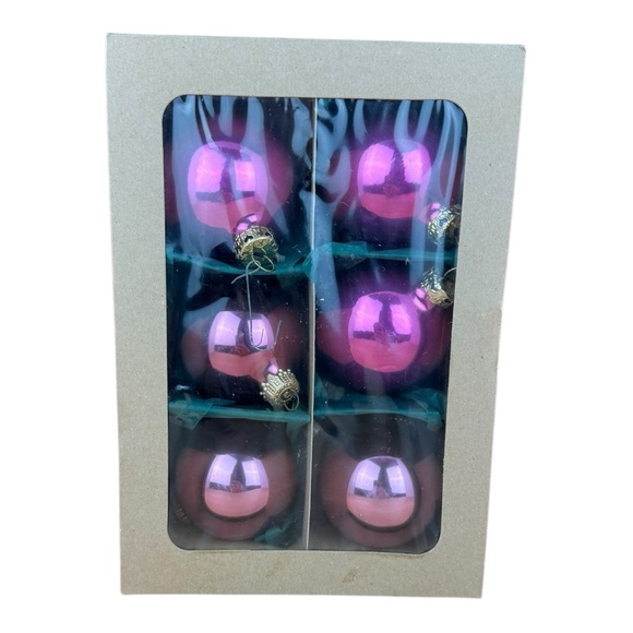 Set of 6 Pearlized Raspberry Christmas Glass Ball Ornaments Made in West Germany - Picture 1 of 9